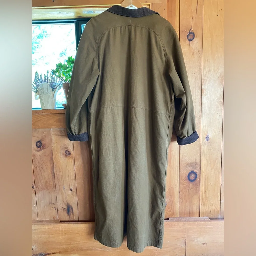 L.L. Bean Olive Trench Coat with Dark Brown Collar - Picture 6 of 10